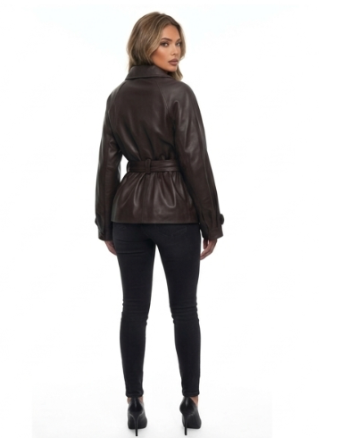 Taillierte Lederjacke Kaffeebraun-Schwarz