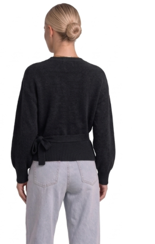 Wickelbluse mit Ballonärmeln Schwarz