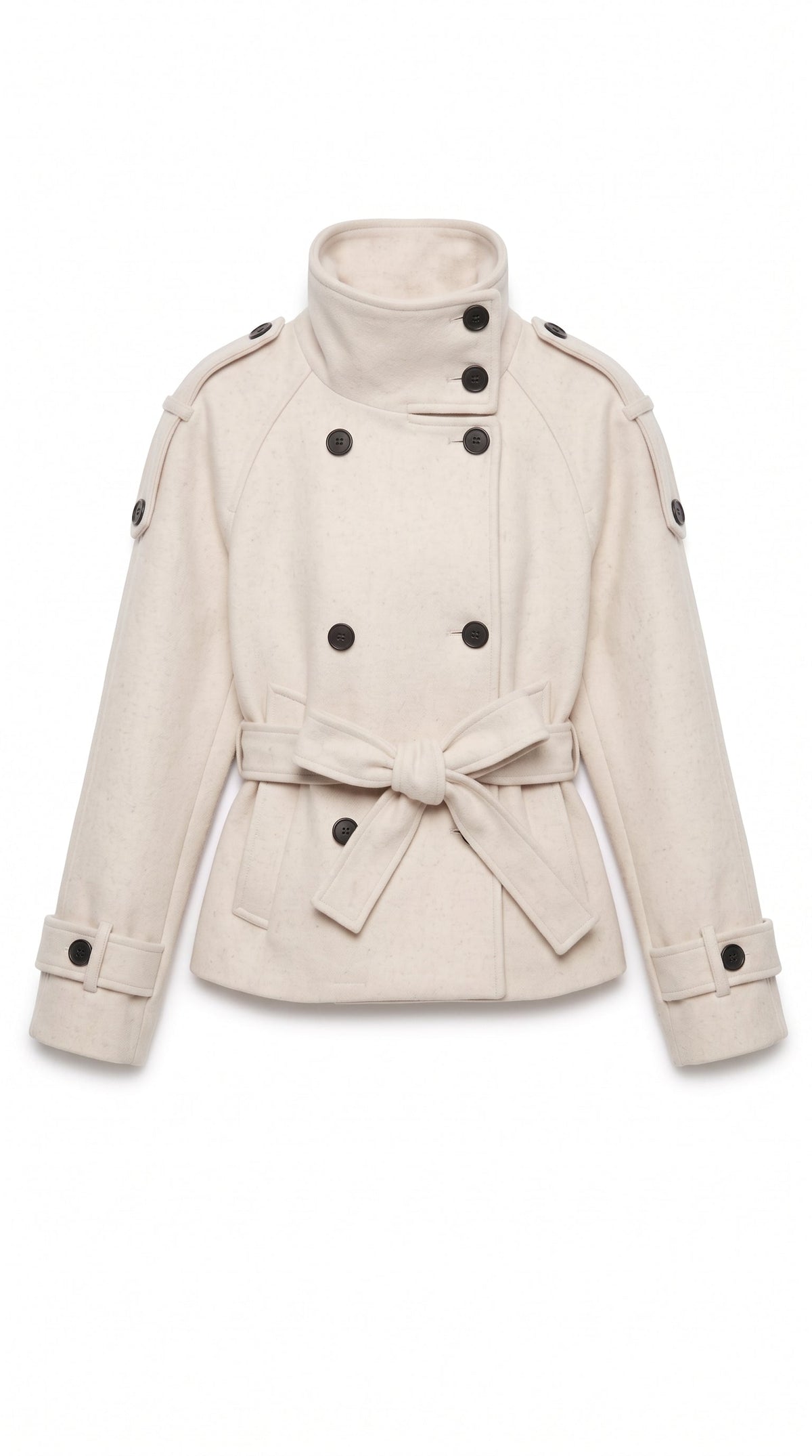 Cropped Woll-Trenchcoat Off-White
