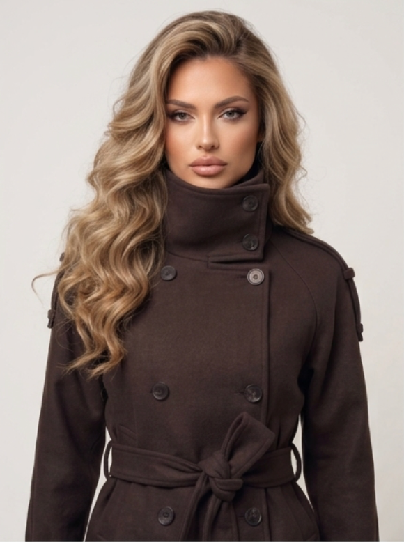 Cropped Woll-Trenchcoat Dunkelbraun