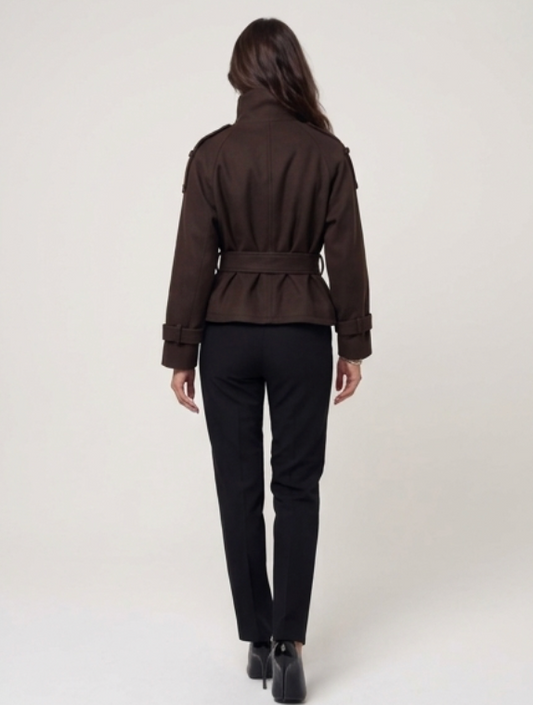 Cropped Woll-Trenchcoat Dunkelbraun