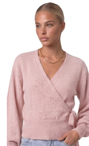 Wickelbluse mit Ballonärmeln Pink