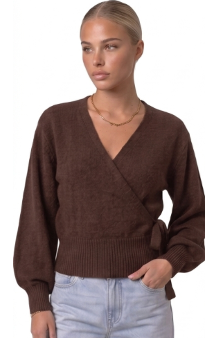 Wickelbluse mit Ballonärmeln Braun
