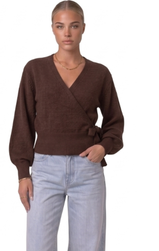 Wickelbluse mit Ballonärmeln Braun