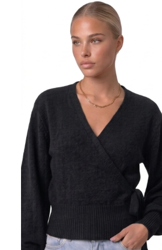 Wickelbluse mit Ballonärmeln Schwarz