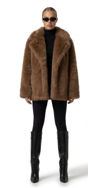Oversized Fellimitat-Jacke