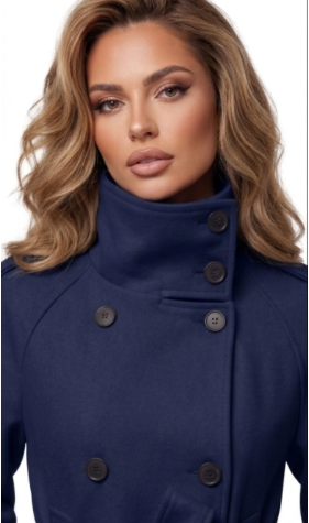 Cropped Woll-Trenchcoat Marineblau