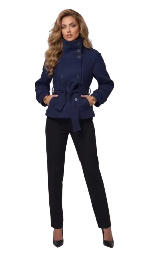 Cropped Woll-Trenchcoat Marineblau