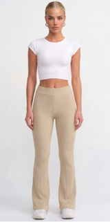 Rippstrick-Flare-Hose Creme