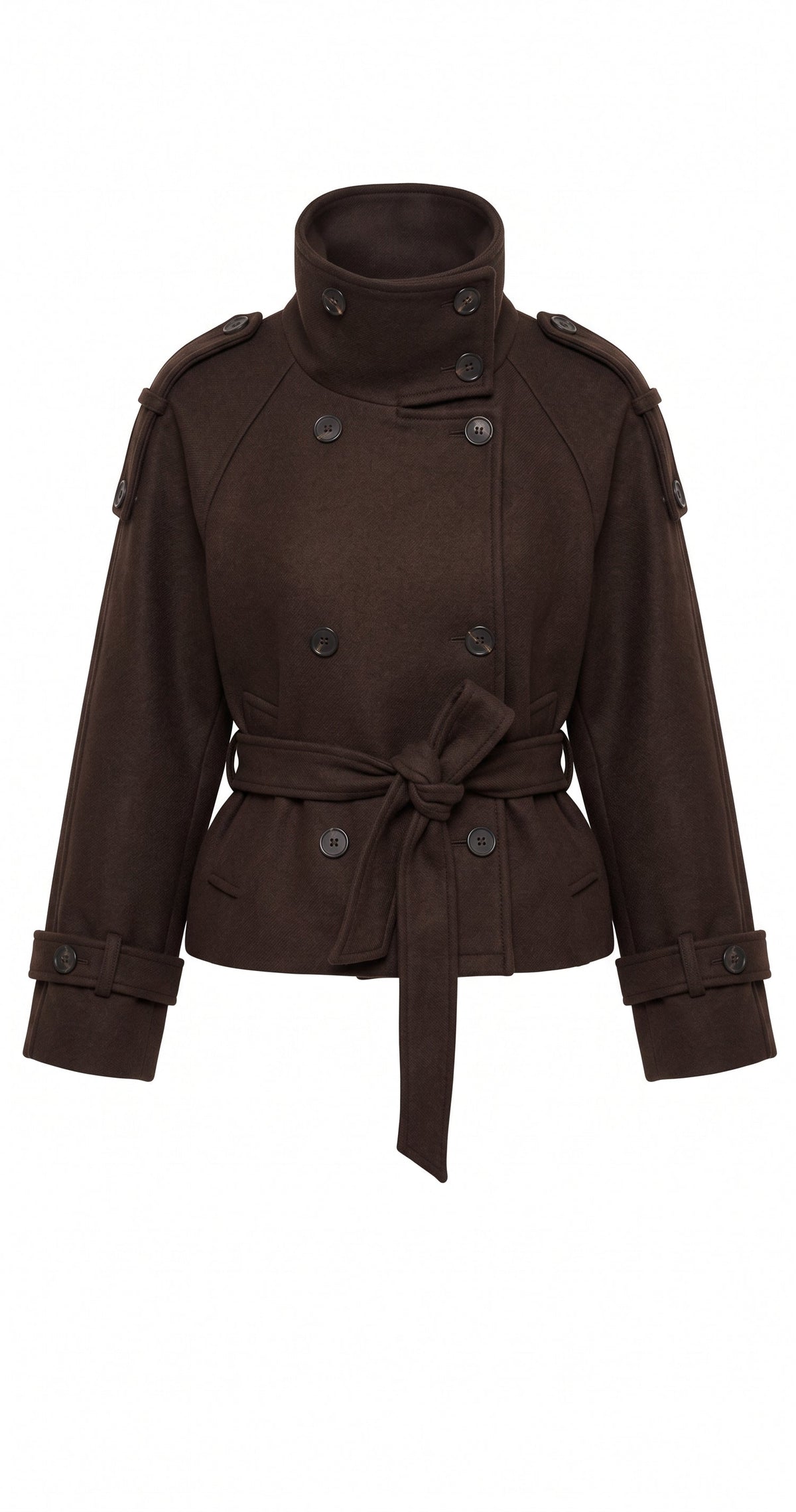 Cropped Woll-Trenchcoat Dunkelbraun
