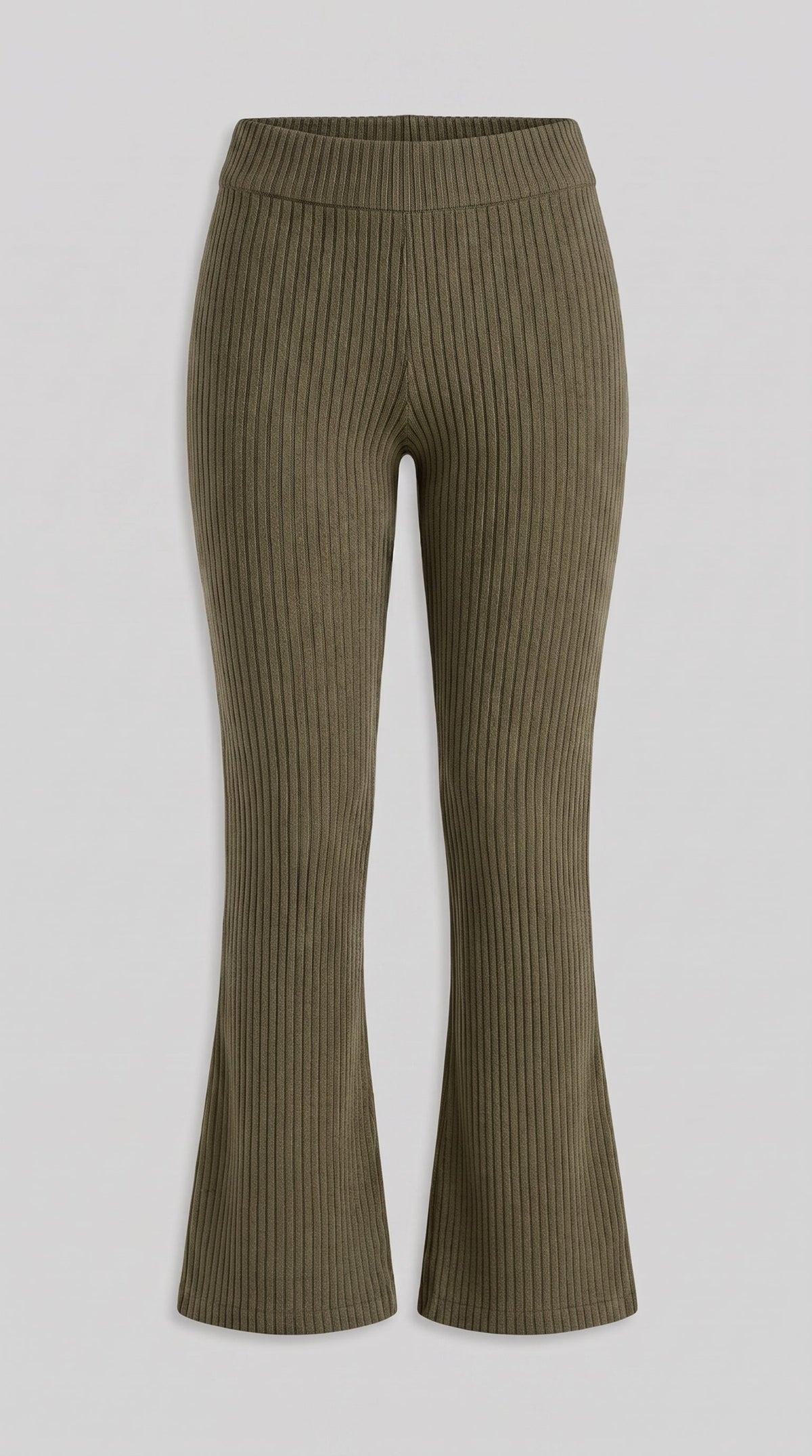 Rippstrick-Flare-Hose Oliv