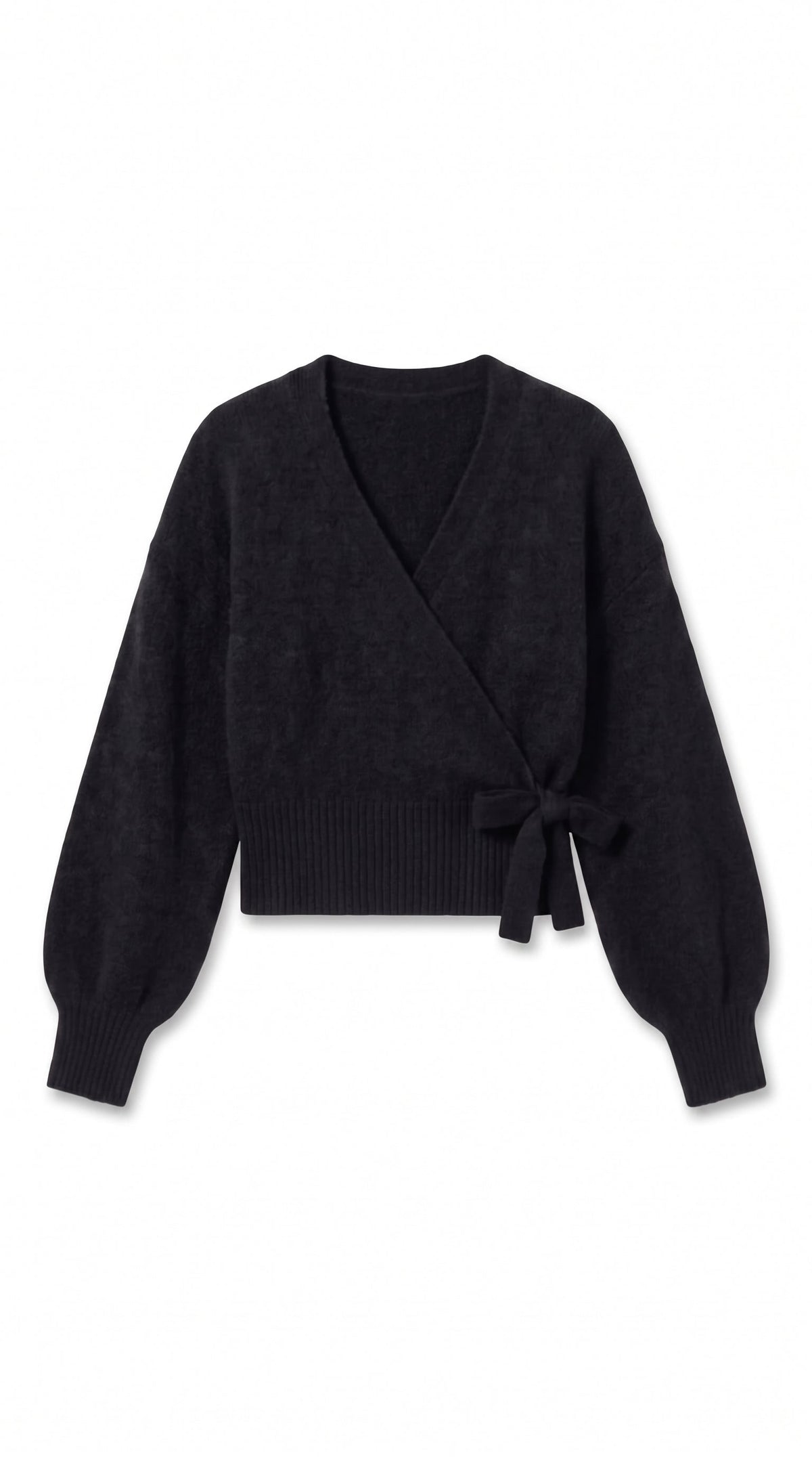 Damen Wickelbluse mit Ballonärmeln Schwarz