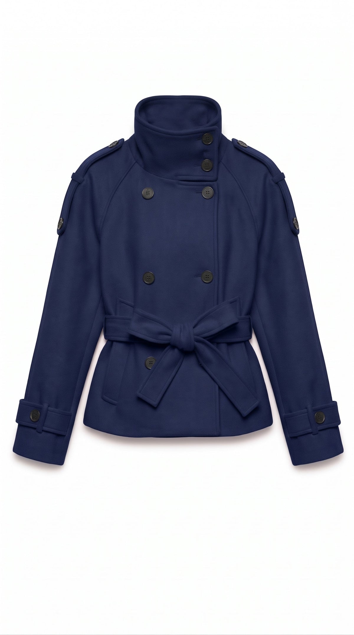 Cropped Woll-Trenchcoat Marineblau