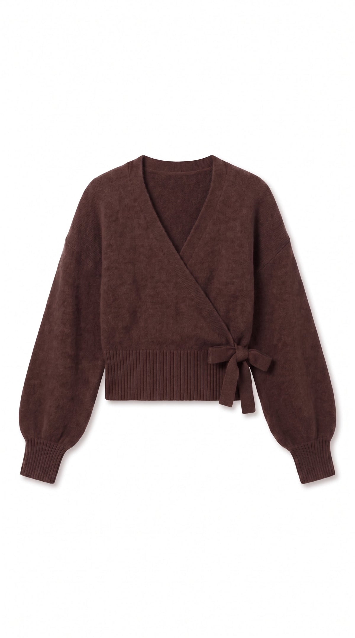 Damen Wickelbluse mit Ballonärmeln Braun