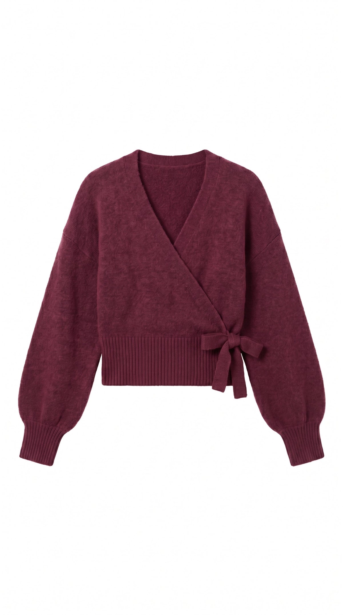 Damen Wickelbluse mit Ballonärmeln Burgundy