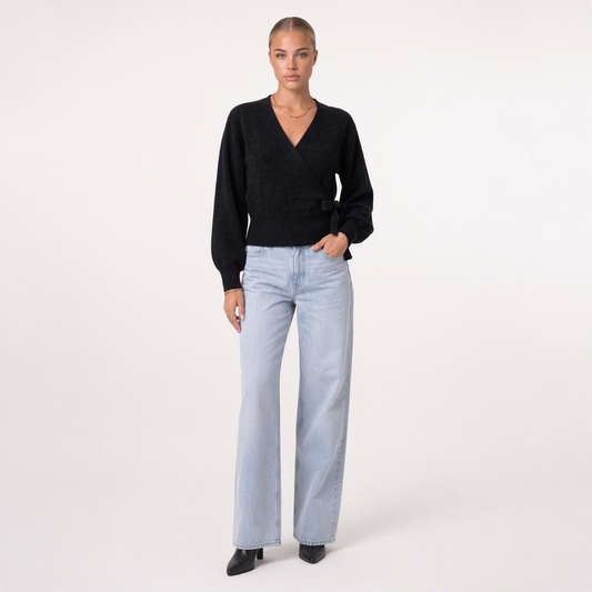 Wickelbluse mit Ballonärmeln Schwarz